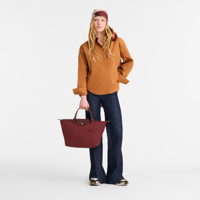 Le Pliage Green M Handbag , Pomegranate - Recycled canvas