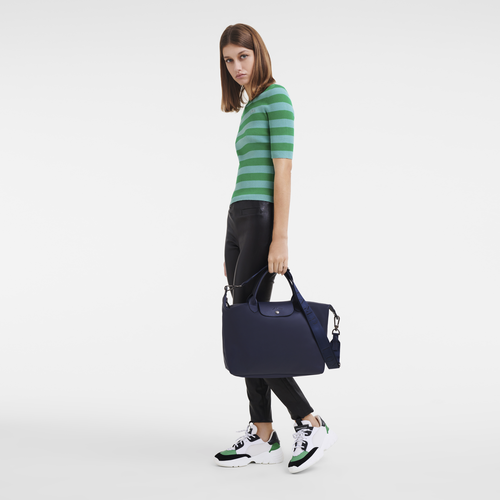 Le Pliage Xtra L Handbag , Navy - Leather - View 2 of  5