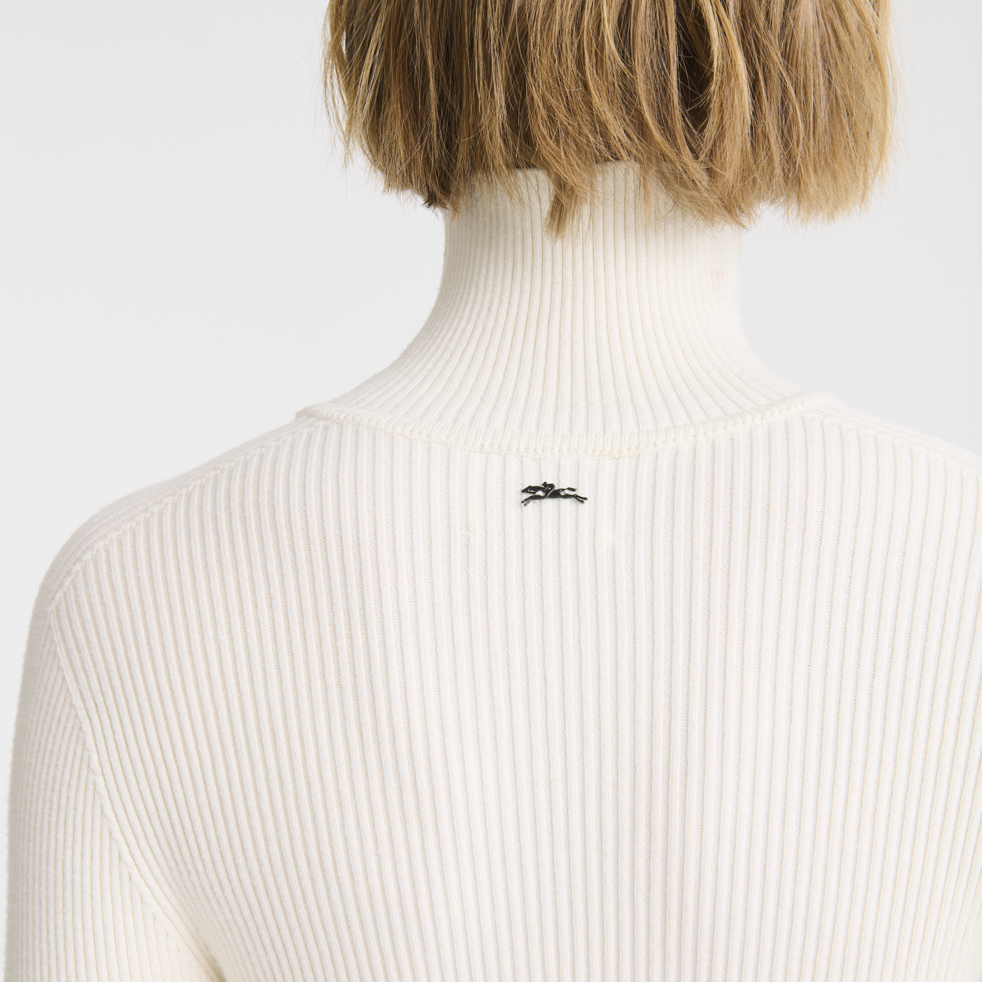 null High collar fitted jumper, Ecru