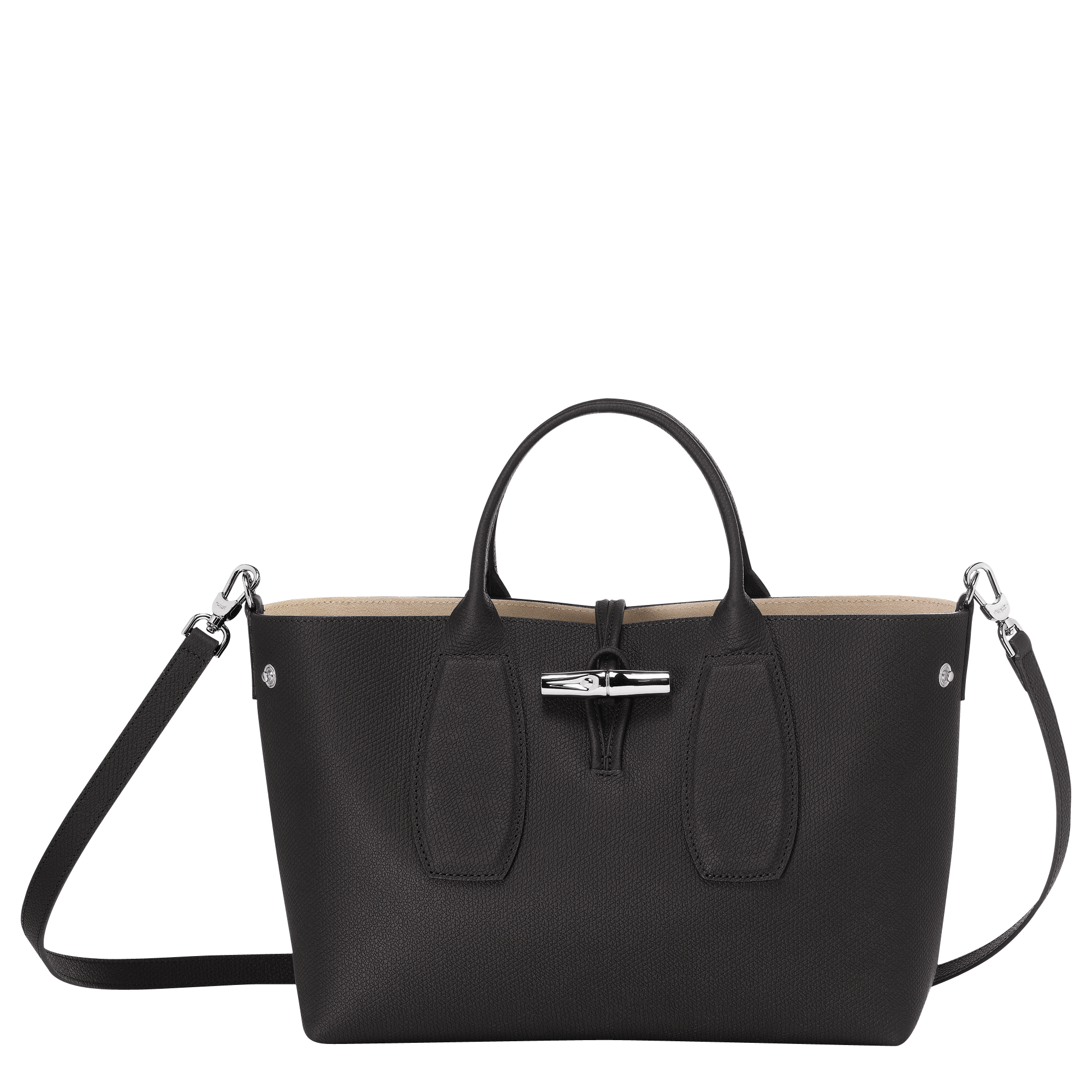 Longchamp Roseau Large Patent Leather Box Tote in Black