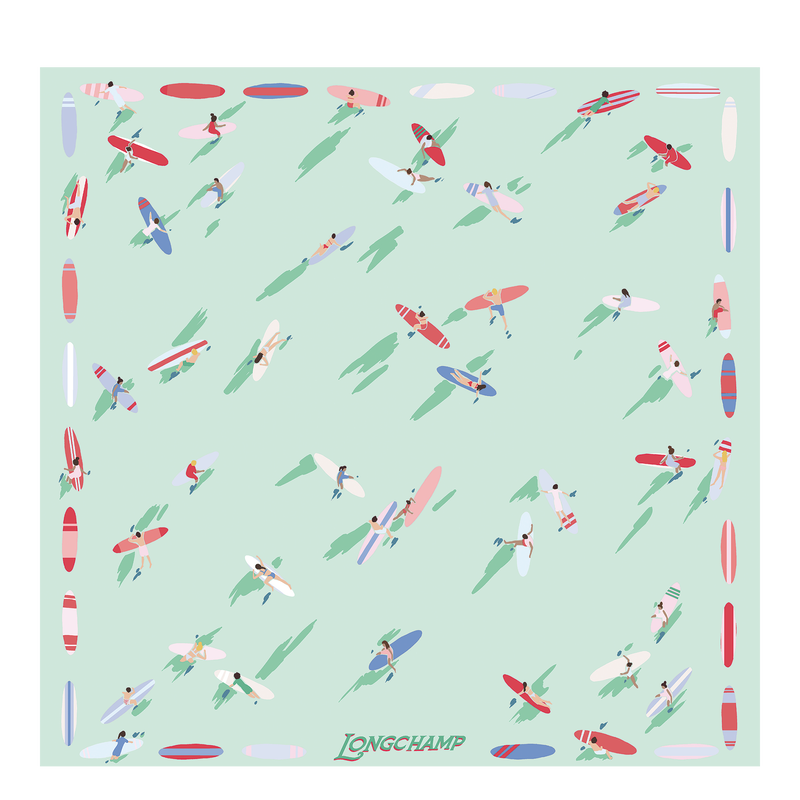 Foulard di seta 50 En Attendant la Vague , Seta - Menta  - View 1 of  2