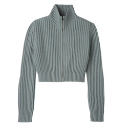 Zip collar short cardigan , Celadon - Knit