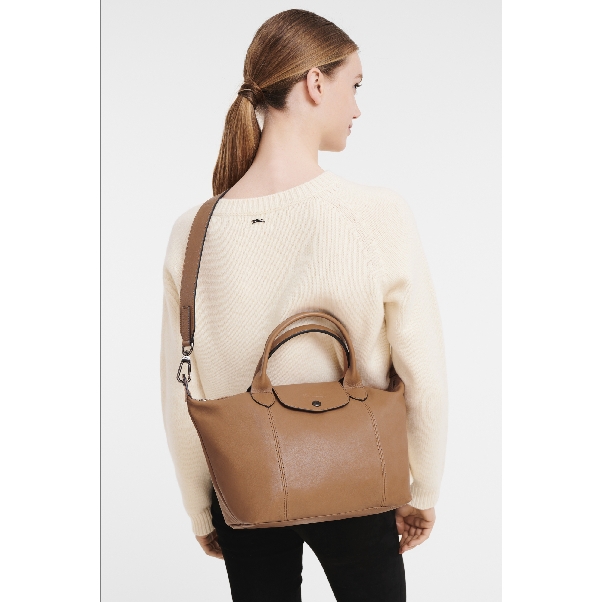 longchamp mini le pliage cuir leather top handle bag