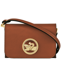Box-Trot Coin purse with shoulder strap , Cognac - Leather
