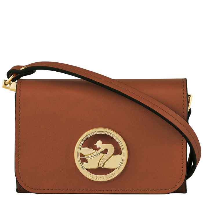 Box-Trot Coin purse with shoulder strap, Cognac