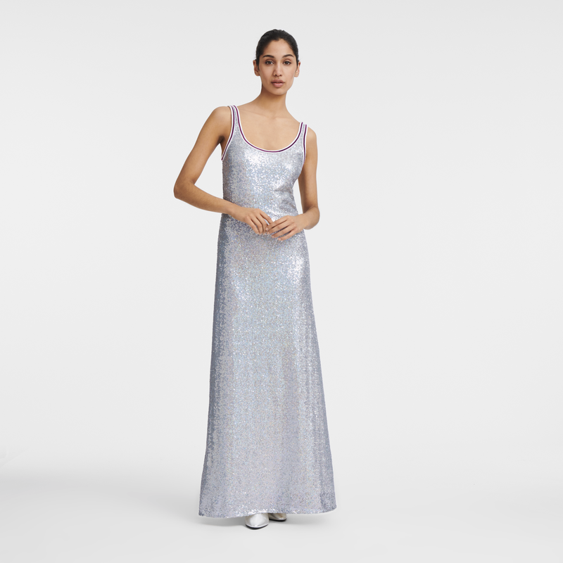 Langes Kleid , Paillette - Silber  - Ansicht 2 von 4