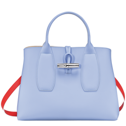 Roseau M Handbag , Sky Blue/Red - Leather