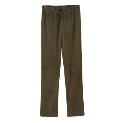 Leather straight pants , Khaki - Leather