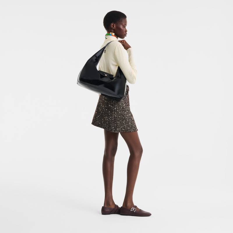 Le Pliage Xtra Schoudertas L , Zwart - Leder  - Weergave 2 van  5