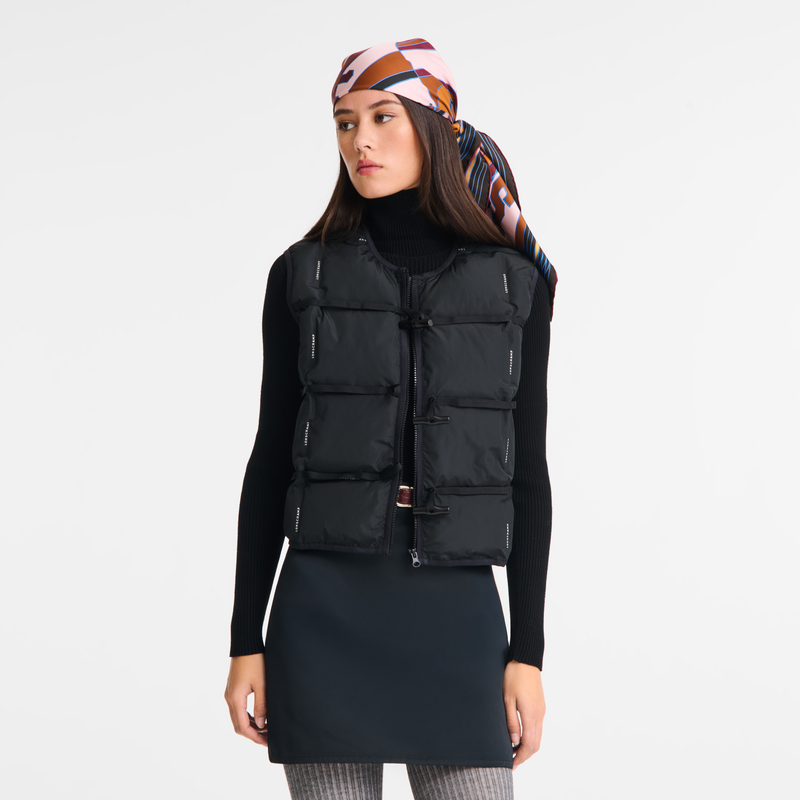 Sleeveless cardigan , Black - Quilted techno-taffeta  - View 4 of  4