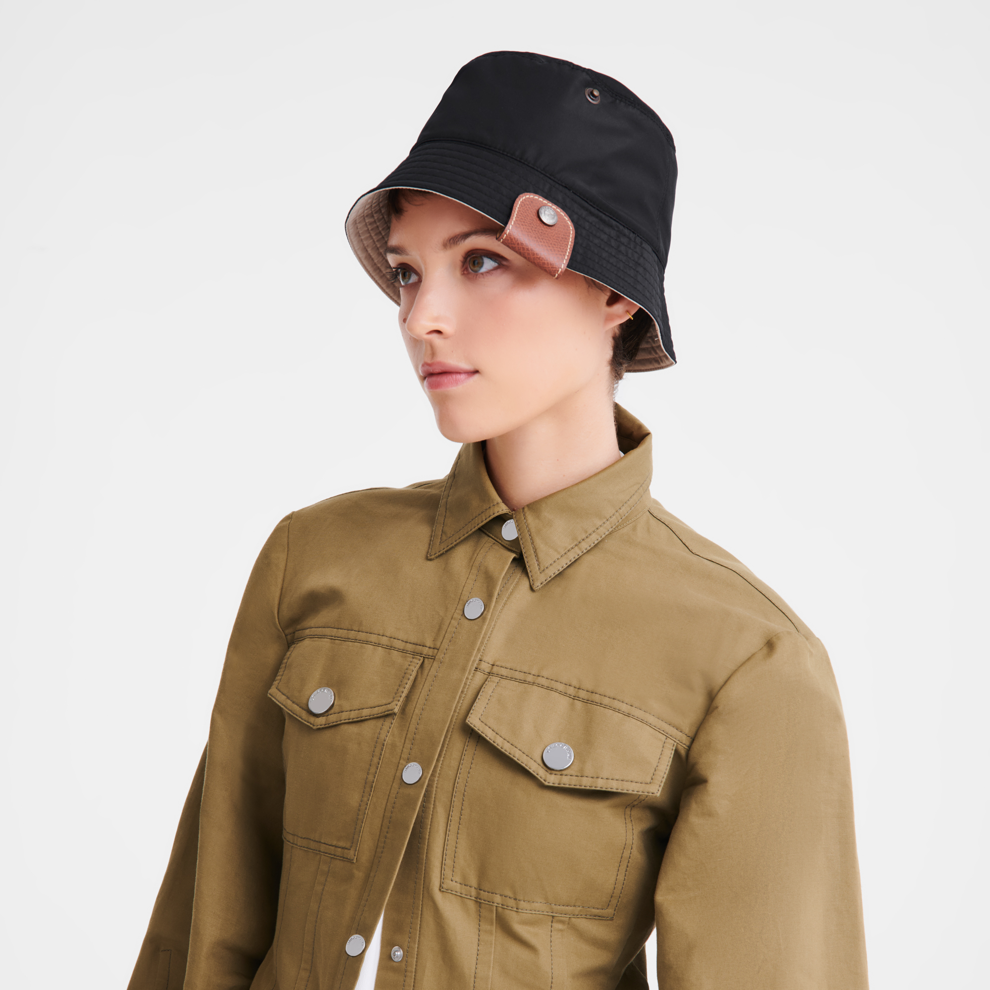 null Chap&eacute;u bucket revers&iacute;vel, Preto/Acaju