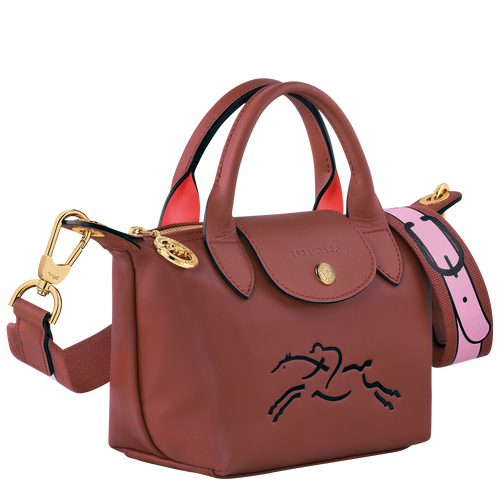 Longchamp Top Zip Logo Leather Strap Bag