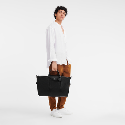 Le Foulonné Bolsa de viaje L , Cuero - Negro