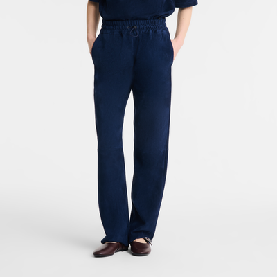 null Leather straight pants, Navy