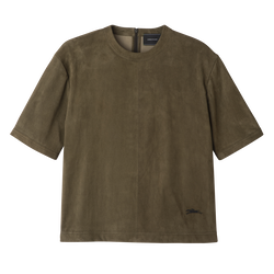 Short leather top , Khaki - Leather