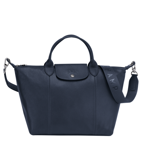 Top Handle Bag M Le Pliage Cuir Navy L1515757556 Longchamp Sg - Longchamp Navy Blue Leather Bag Top Handle Bag M Le Pliage Cuir Navy L1515757556 Longchamp Sg - Longchamp Navy Blue Leather Bag