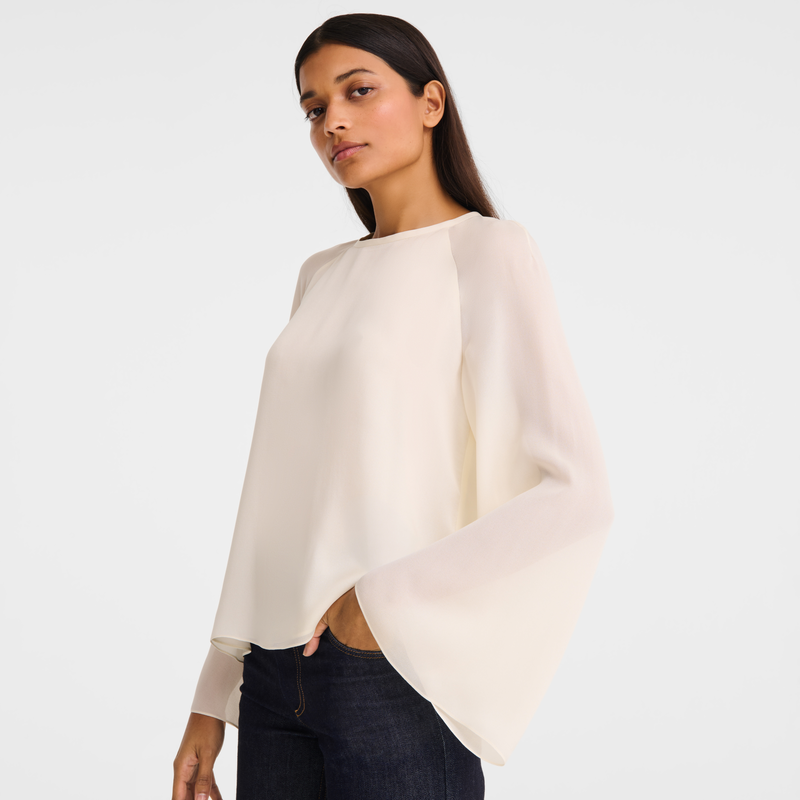 Blouse , Ecru - Textured crepe  - View 3 of  4