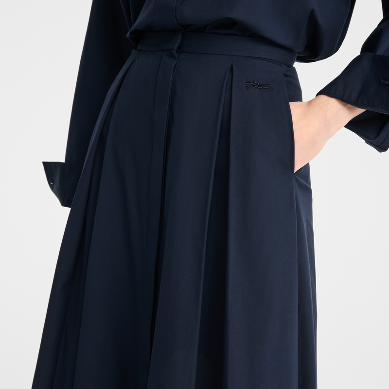 Falda midi , Popelina de algod&oacute;n - Azul Marino  - Vista 4 de 4