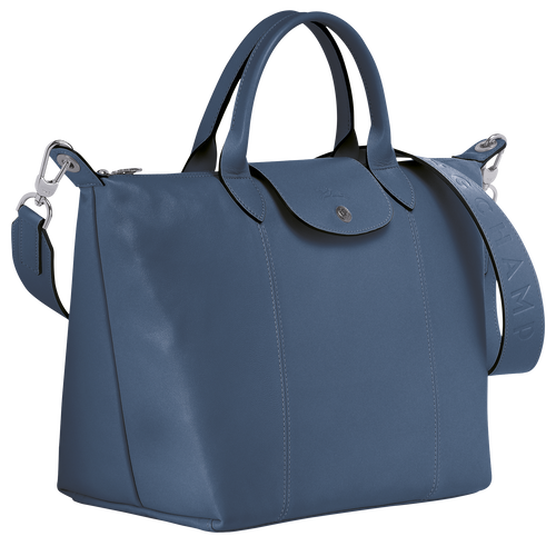 Le Pliage Cuir Top handle bag M, Pilot blue