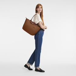Le Pliage Green L Tote bag , Cognac - Recycled canvas