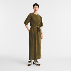 Leather long dress , Khaki - Leather