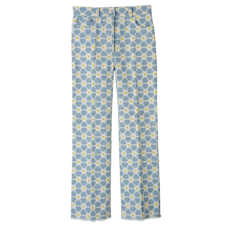 Embroidered denim trousers , Sky Blue - Denim  - View 1 of  3