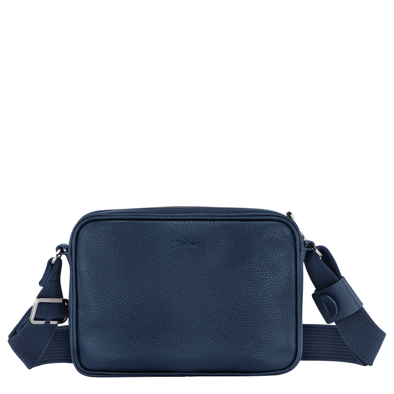 Navy leather shop camera bag