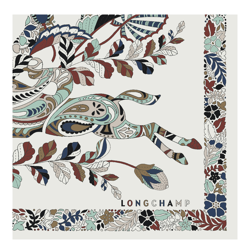 Longchamp 森林 絲質圍巾 50 , 象牙色 - 真絲 - 查看 2 2