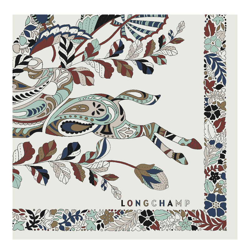 Longchamp 森林 絲質圍巾 50 , 象牙色 - 真絲  - 查看 2 2