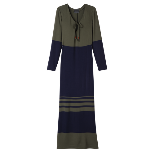 Lange jurk , neblauw/kaki - Jersey - Weergave 1 van  4