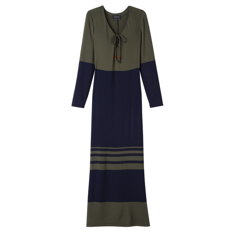 Lange jurk , neblauw/kaki - Jersey  - Weergave 1 van  4