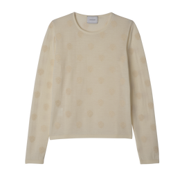 Round neck sweater , Ecru - Embroidered knit