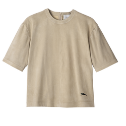 Short leather top , Linen - Leather