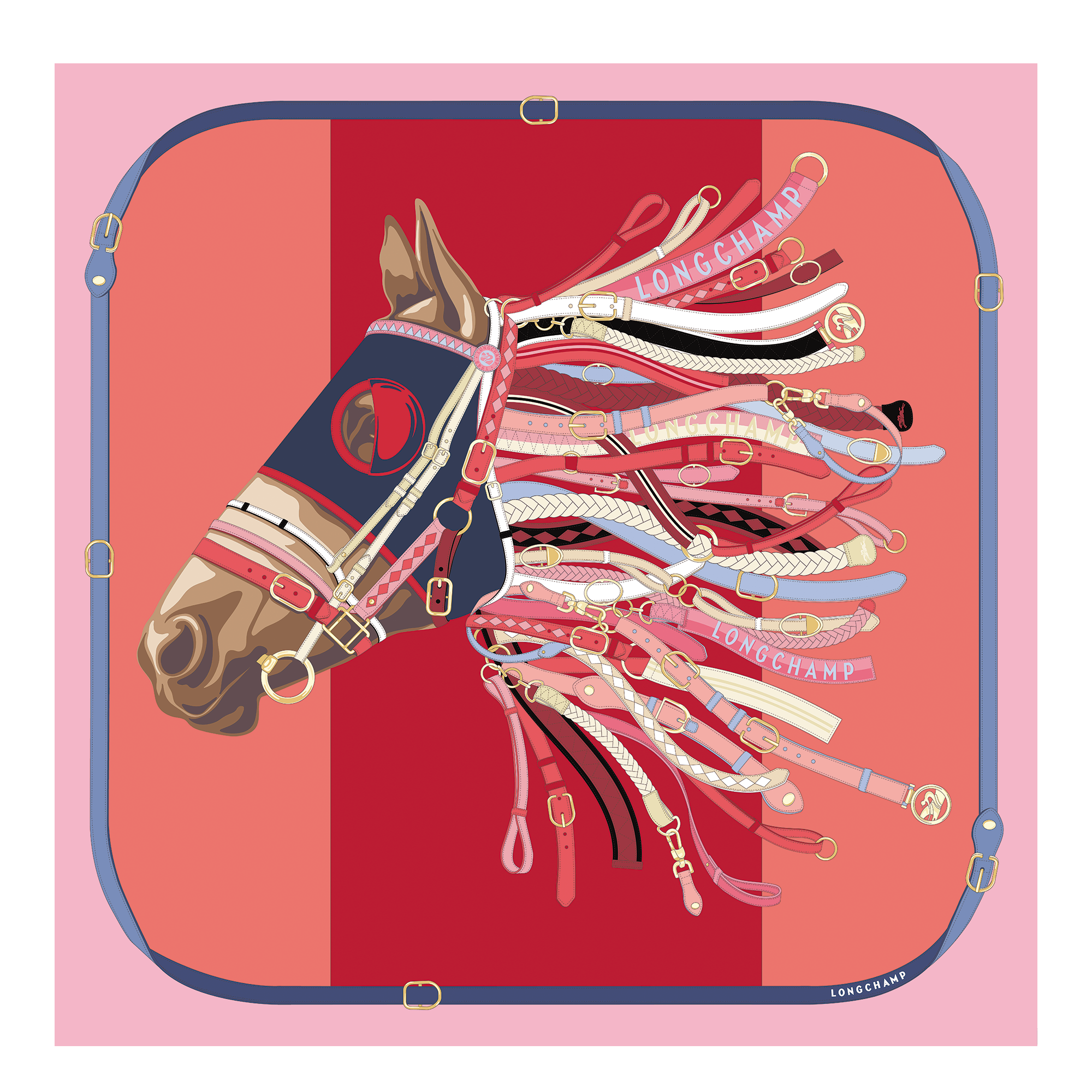 Silk scarf 90, Pink - View 1 of
2 - zoom in Tête de cheval Silk scarf 90, Pink