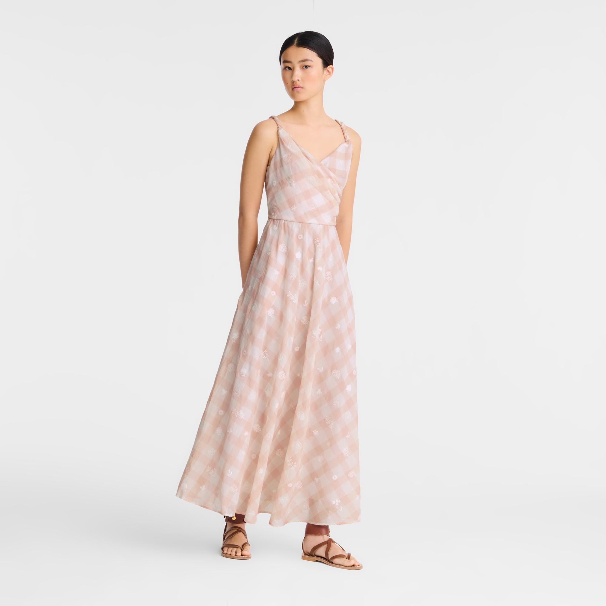 Long dress Ballerina - Vichy jacquard embroidered 6 US | Longchamp US Long dress Ballerina - Vichy jacquard embroidered 6 US | Longchamp US
