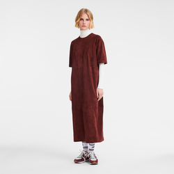 Leather long dress , Burgundy - Leather
