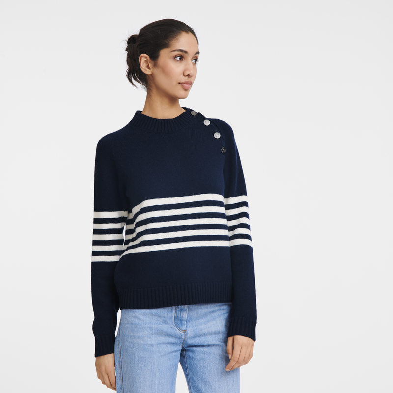 Sweater , Marineblauw - Tricotkleding  - Weergave 2 van  3