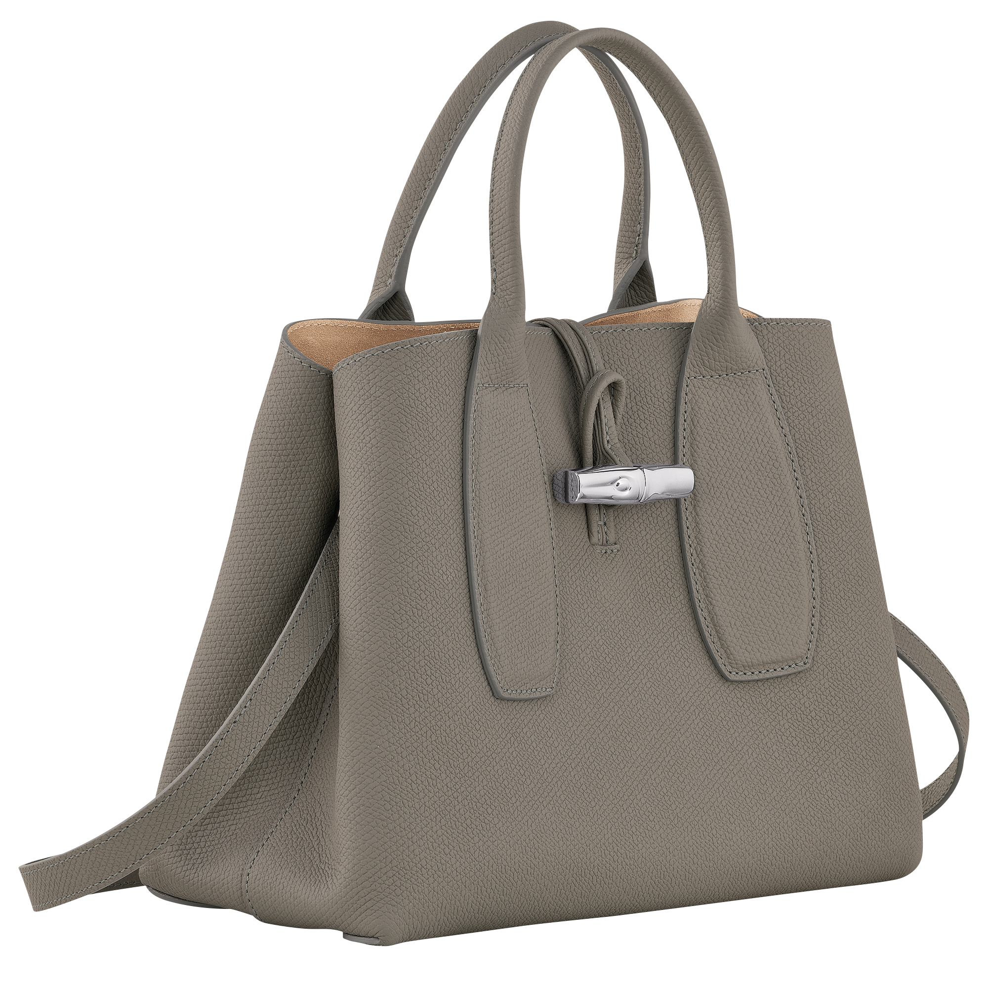 Longchamp Roseau Leather Tote Bag - Grey