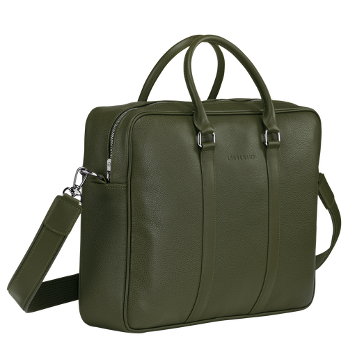 Le Foulonné M Briefcase , Khaki - Leather - View 3 of  4