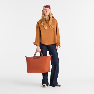 Le Pliage Original L Travel bag , Brick - Recycled canvas