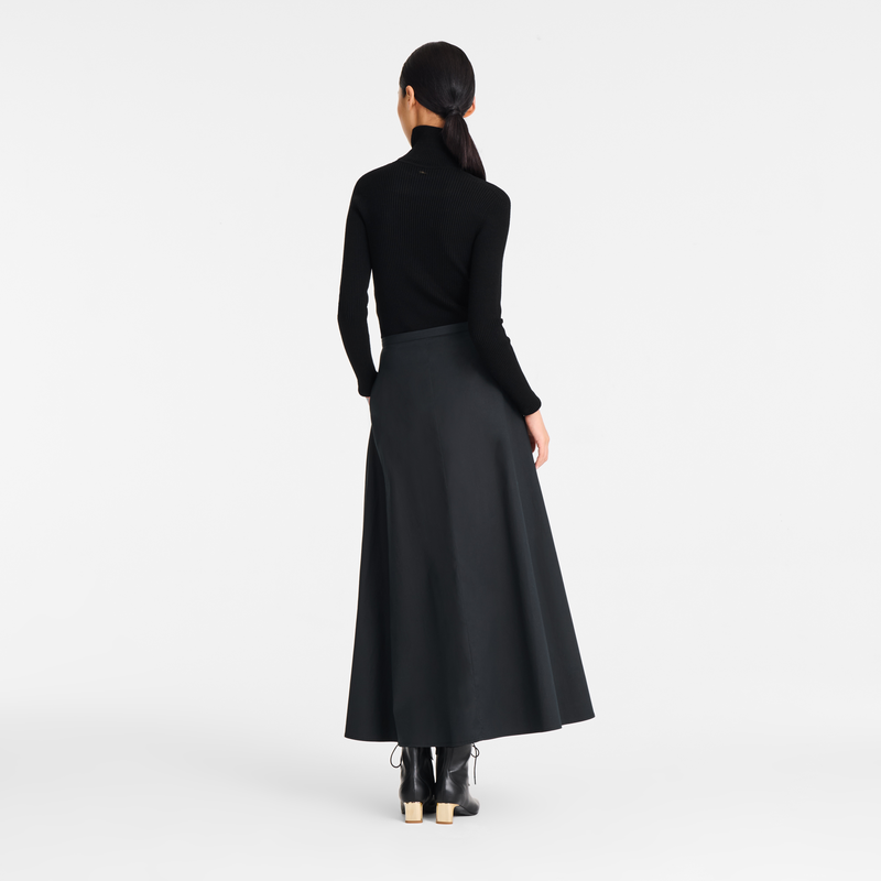 Falda midi , Popelina de algod&oacute;n - Negro  - Vista 3 de 5
