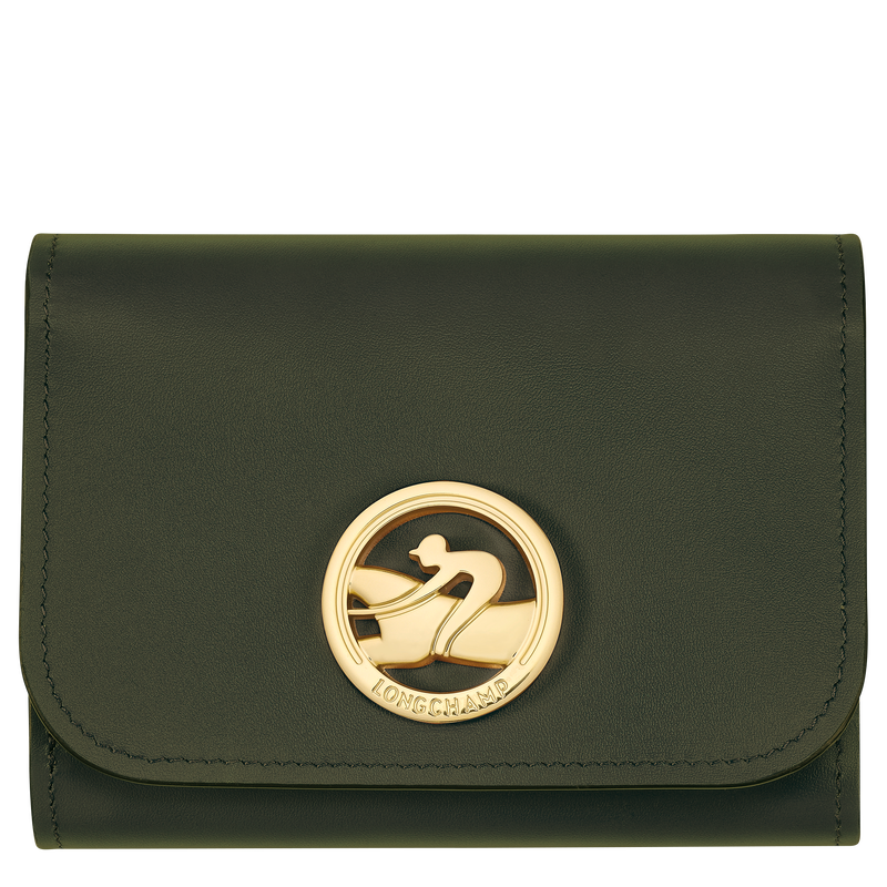 Brieftasche im Kompaktformat Box-Trot , Leder - Khaki  - Ansicht 1 von 2