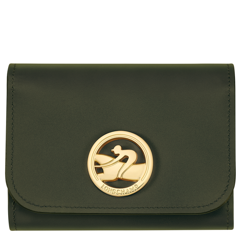 Brieftasche im Kompaktformat Box-Trot , Leder - Khaki  - Ansicht 1 von 2