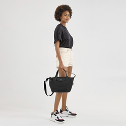 Longchamp - Authenticated Pliage Handbag - Leather Black Plain for Women, Very Good Condition