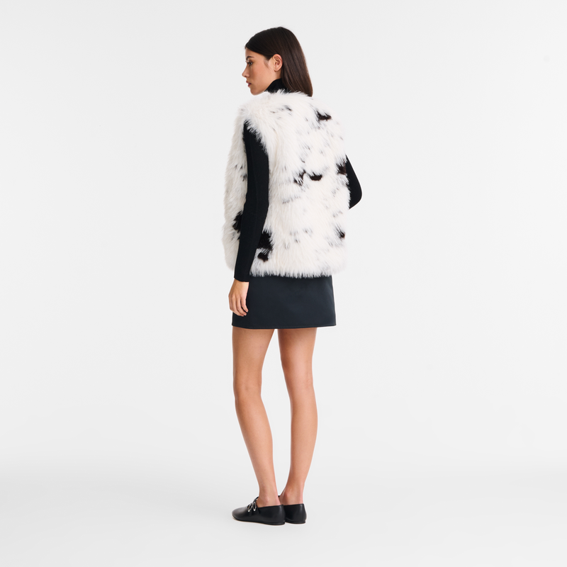 Sleeveless cardigan , Black/White - Faux fur  - View 3 of  5