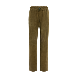 Cal&ccedil;as de corte a direito em couro , Pele - Caqui