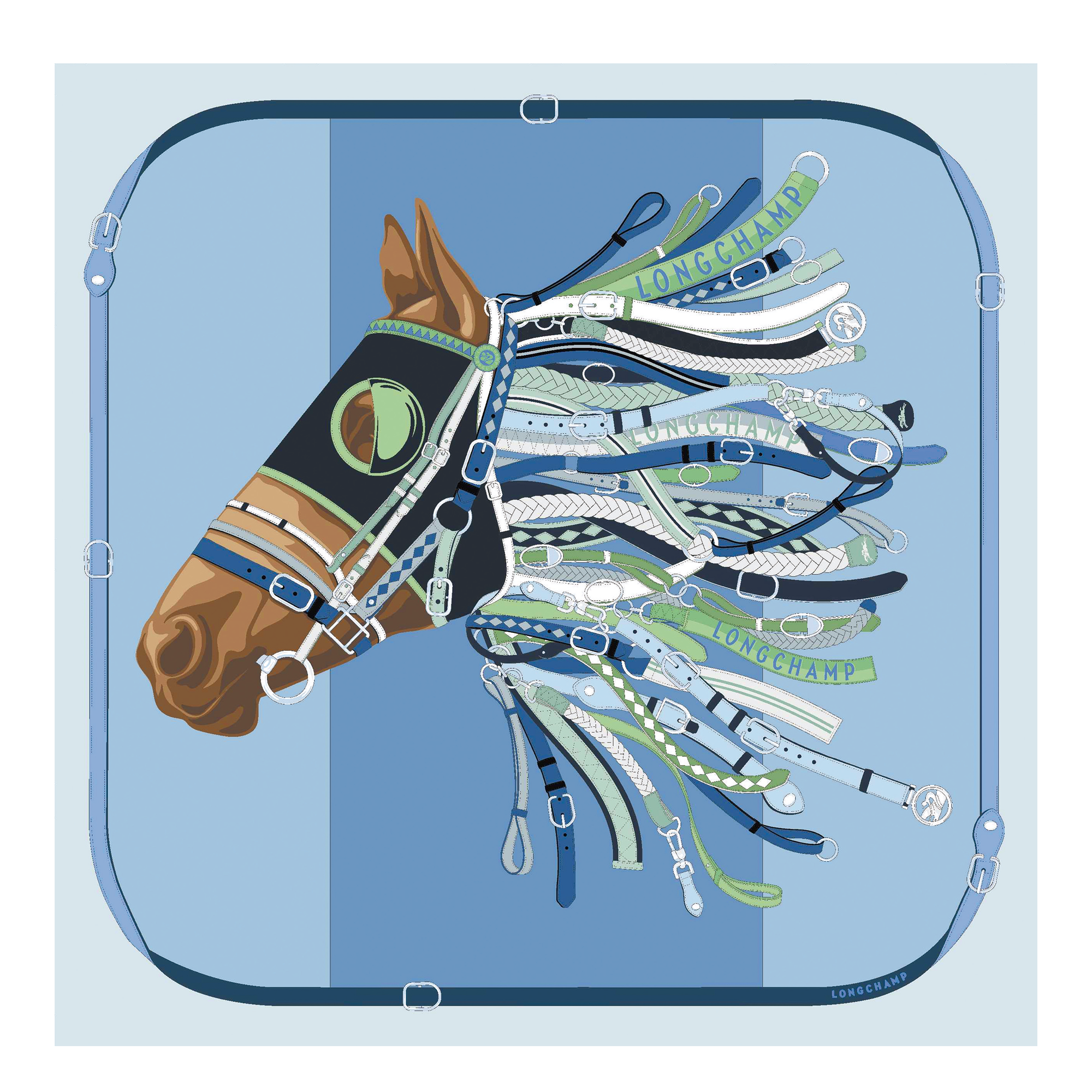Tête de cheval Zijden sjaal 90, Marineblauw