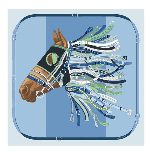 Tête de cheval Zijden sjaal 90 , Marineblauw - Zijde - Weergave 1 van  2