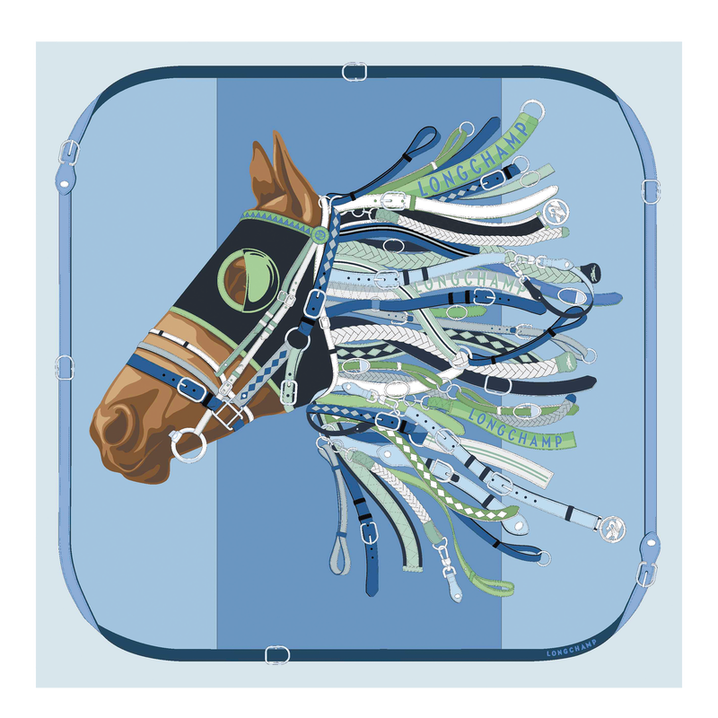 Tête de cheval Zijden sjaal 90 , Marineblauw - Zijde  - Weergave 1 van  2