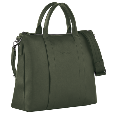 Longchamp 3D Briefcase , Khaki - Leather